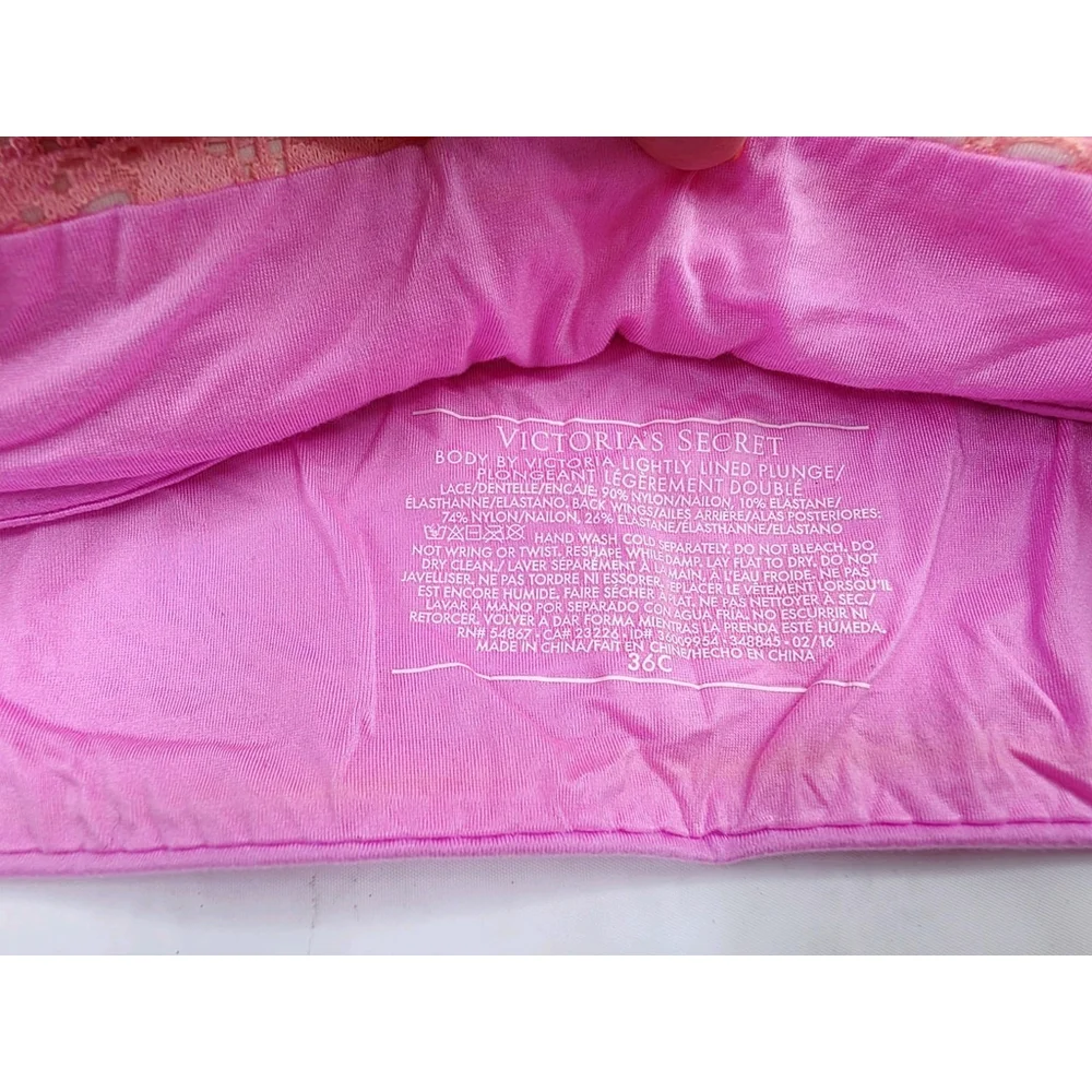 Victoria's Secret Body By Victoria Lightly Lined Plunge Bra 36C Ombré Pink Orang